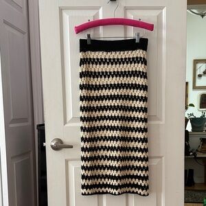 Moon River Black and Cream Striped Crochet Maxi Skirt